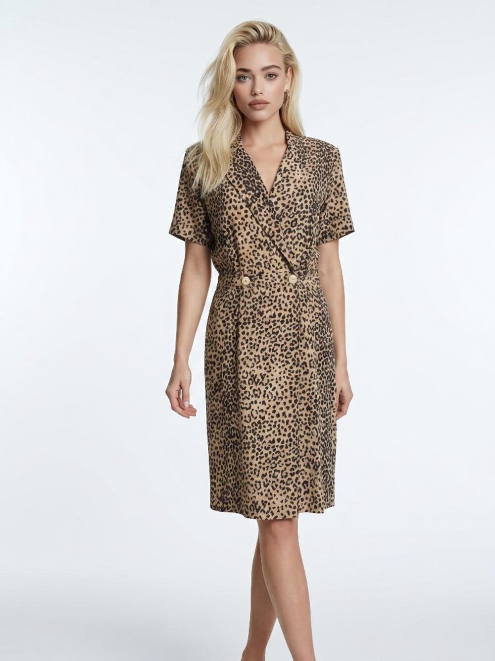 Robbie Bee Vintage 80's Leopard Print 100% Silk Midi Dress 10